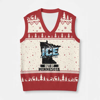 Ice Out of Minnesota V-Neck Knit Sweater Vest MN State Map Abolish Ice Protest