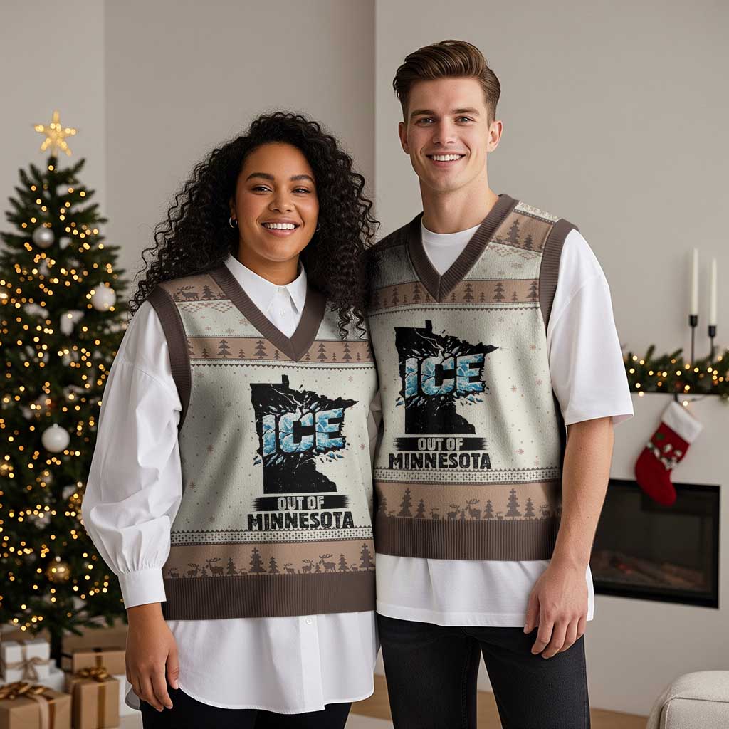 Ice Out of Minnesota V-Neck Knit Sweater Vest MN State Map Abolish Ice Protest