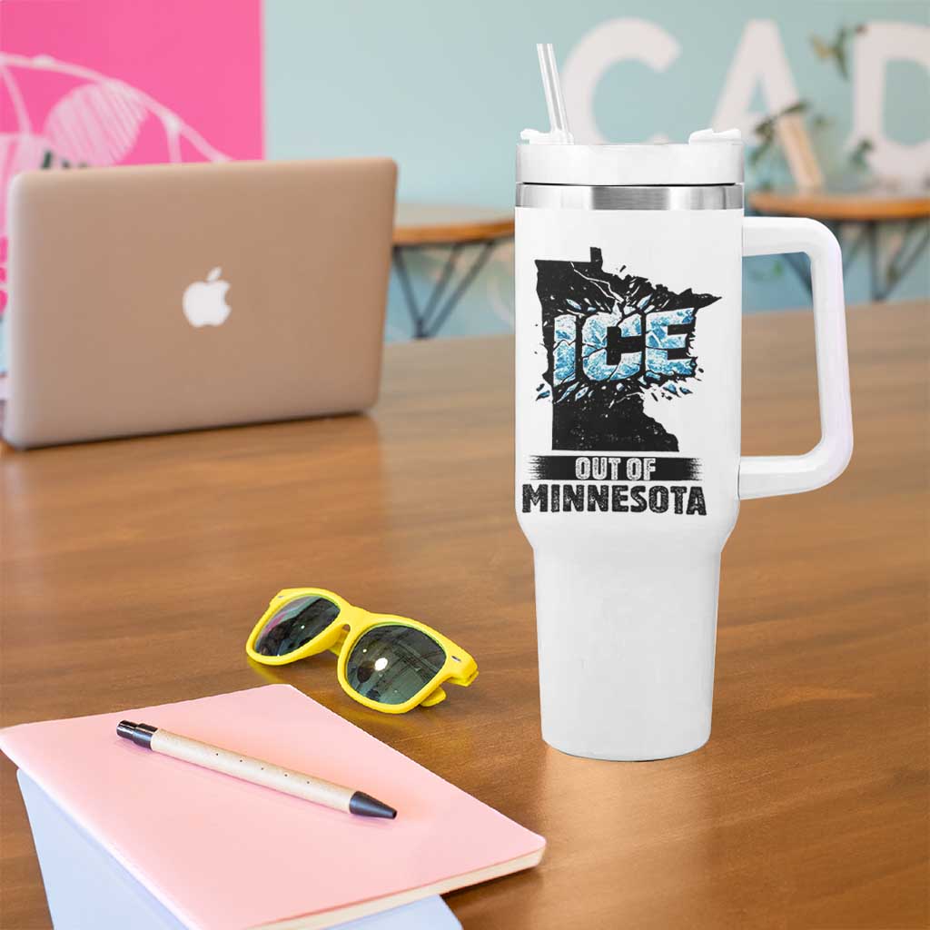 Ice Out of Minnesota Tumbler With Handle MN State Map Abolish Ice Protest