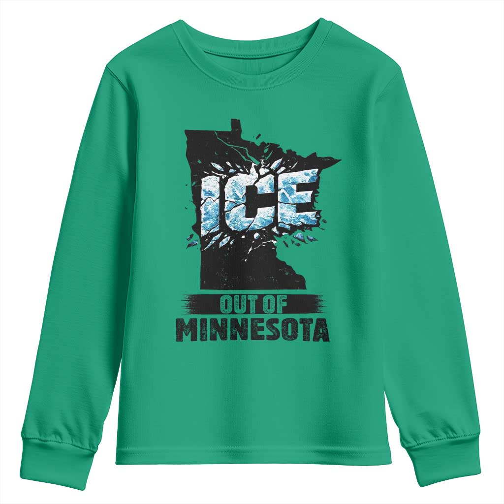 Ice Out of Minnesota Youth Sweatshirt MN State Map Abolish Ice Protest
