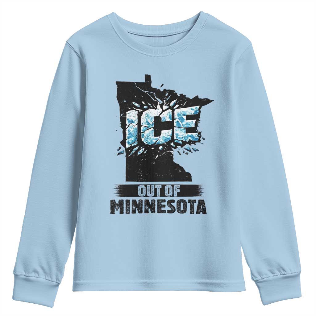 Ice Out of Minnesota Youth Sweatshirt MN State Map Abolish Ice Protest