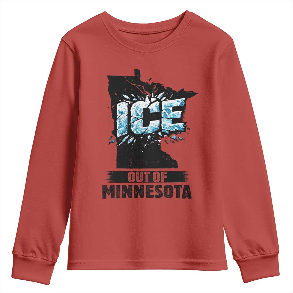 Ice Out of Minnesota Youth Sweatshirt MN State Map Abolish Ice Protest