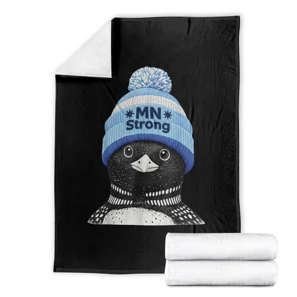 MN Strong Winter Loon with Blue Beanie Throw Blanket Stand with Minnesota Justice Protest