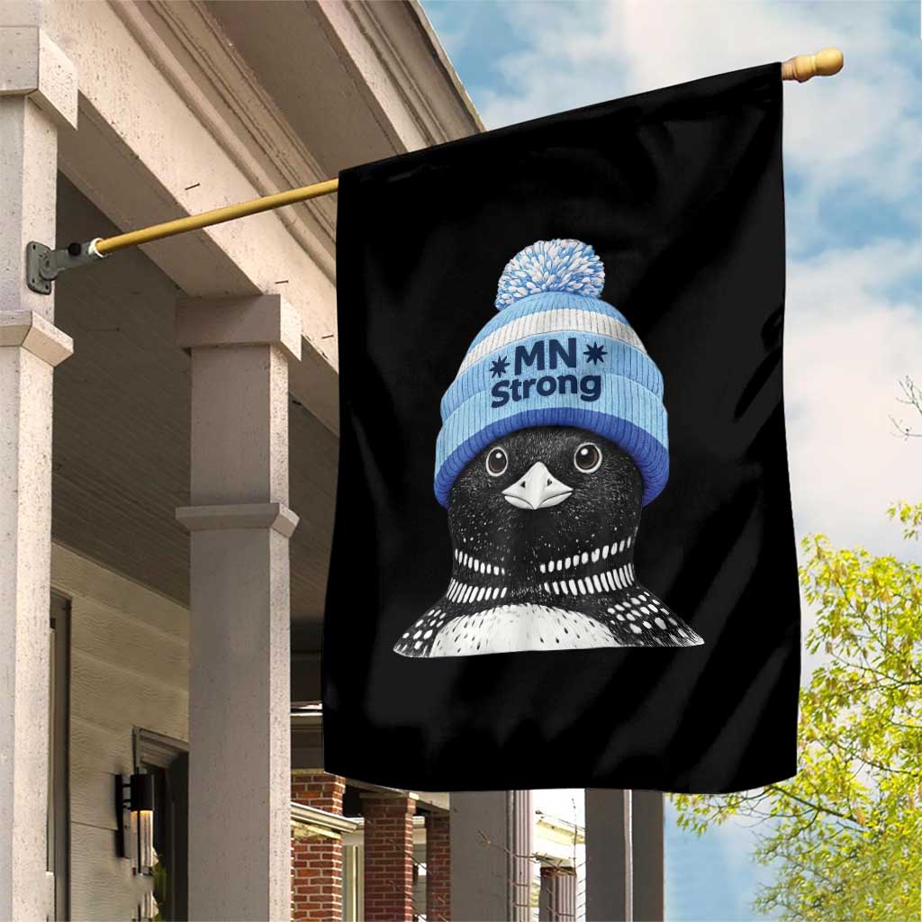 MN Strong Winter Loon with Blue Beanie Garden Flag Stand with Minnesota Justice Protest