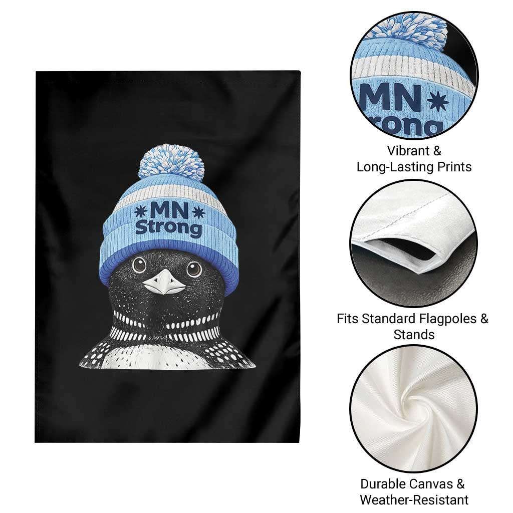 MN Strong Winter Loon with Blue Beanie Garden Flag Stand with Minnesota Justice Protest