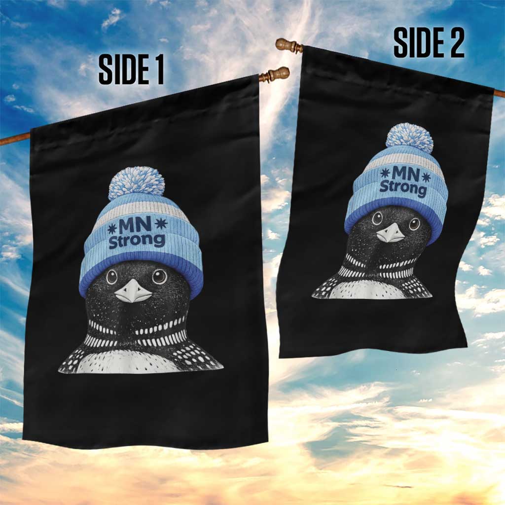 MN Strong Winter Loon with Blue Beanie Garden Flag Stand with Minnesota Justice Protest