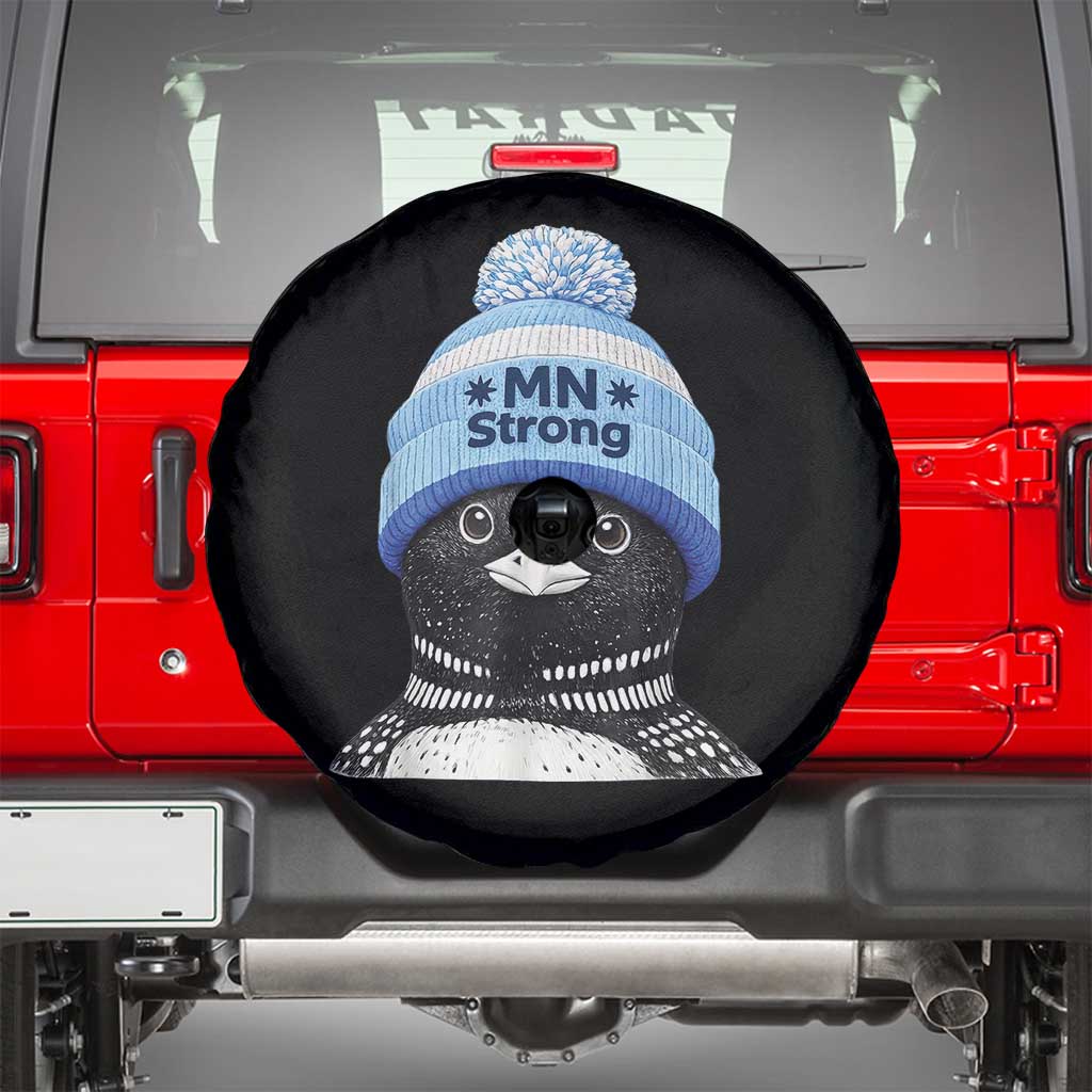MN Strong Winter Loon with Blue Beanie Spare Tire Cover Stand with Minnesota Justice Protest