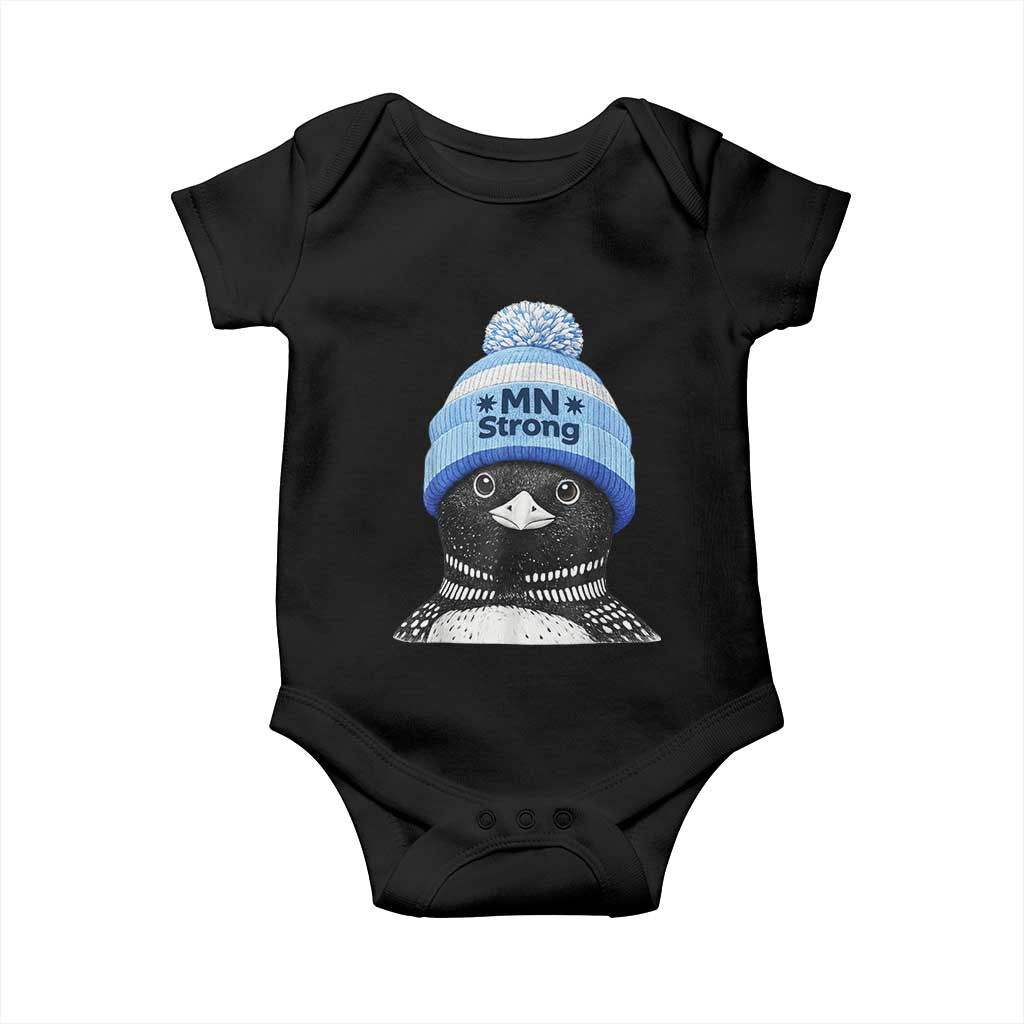 MN Strong Winter Loon with Blue Beanie Baby Onesie Stand with Minnesota Justice Protest