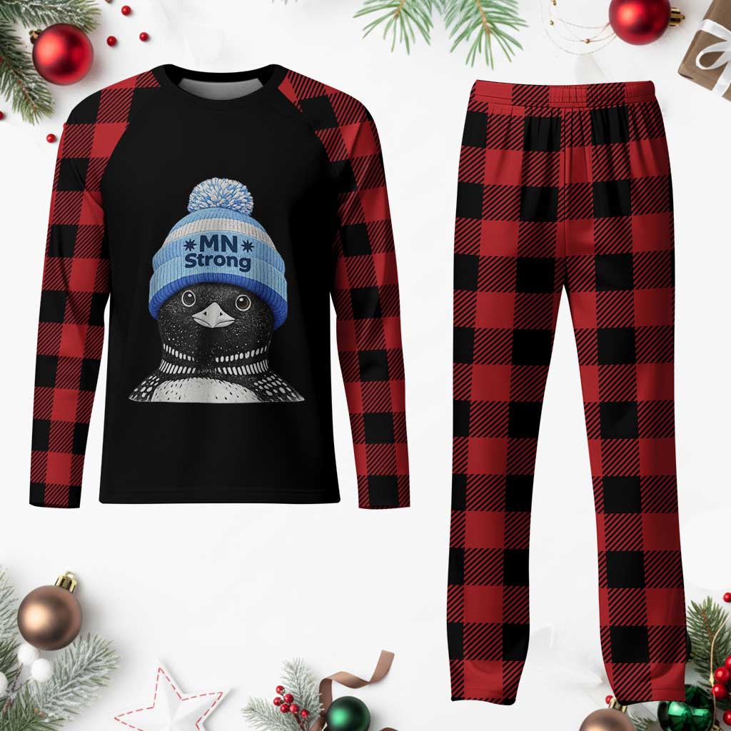 MN Strong Winter Loon with Blue Beanie Plaid Pajama Set Stand with Minnesota Justice Protest