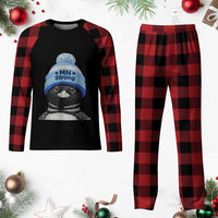 MN Strong Winter Loon with Blue Beanie Plaid Pajama Set Stand with Minnesota Justice Protest