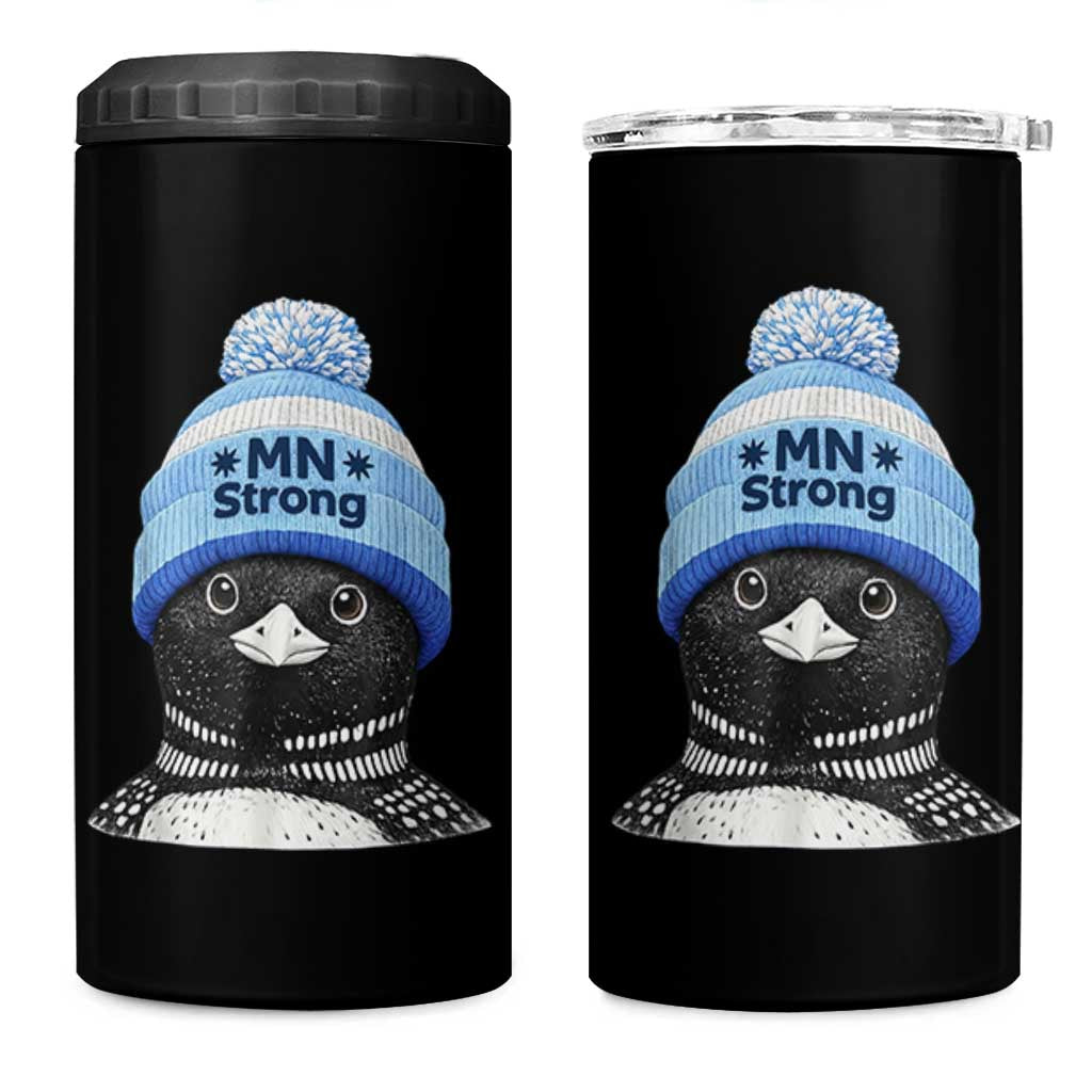MN Strong Winter Loon with Blue Beanie 4 in 1 Can Cooler Tumbler Stand with Minnesota Justice Protest