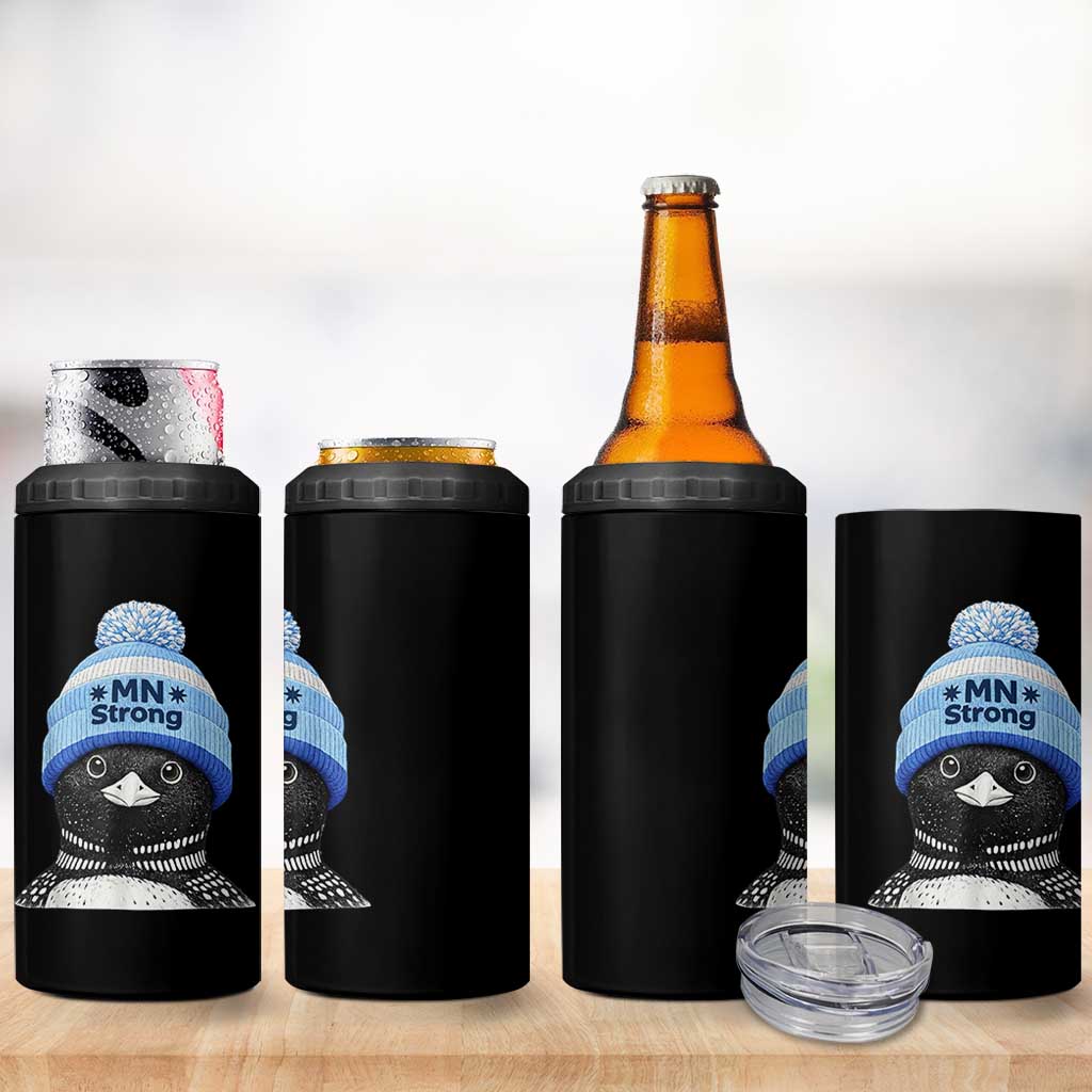 MN Strong Winter Loon with Blue Beanie 4 in 1 Can Cooler Tumbler Stand with Minnesota Justice Protest