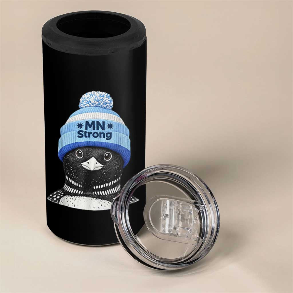MN Strong Winter Loon with Blue Beanie 4 in 1 Can Cooler Tumbler Stand with Minnesota Justice Protest