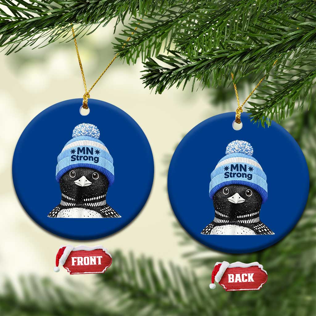 MN Strong Winter Loon with Blue Beanie Ceramic Ornament Stand with Minnesota Justice Protest