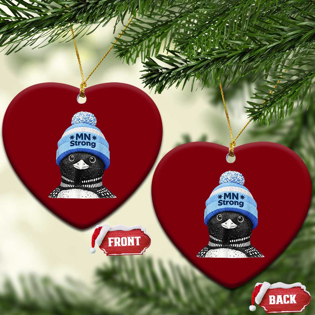 MN Strong Winter Loon with Blue Beanie Ceramic Ornament Stand with Minnesota Justice Protest