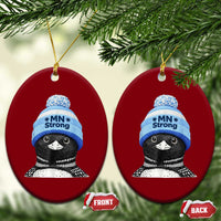 MN Strong Winter Loon with Blue Beanie Ceramic Ornament Stand with Minnesota Justice Protest