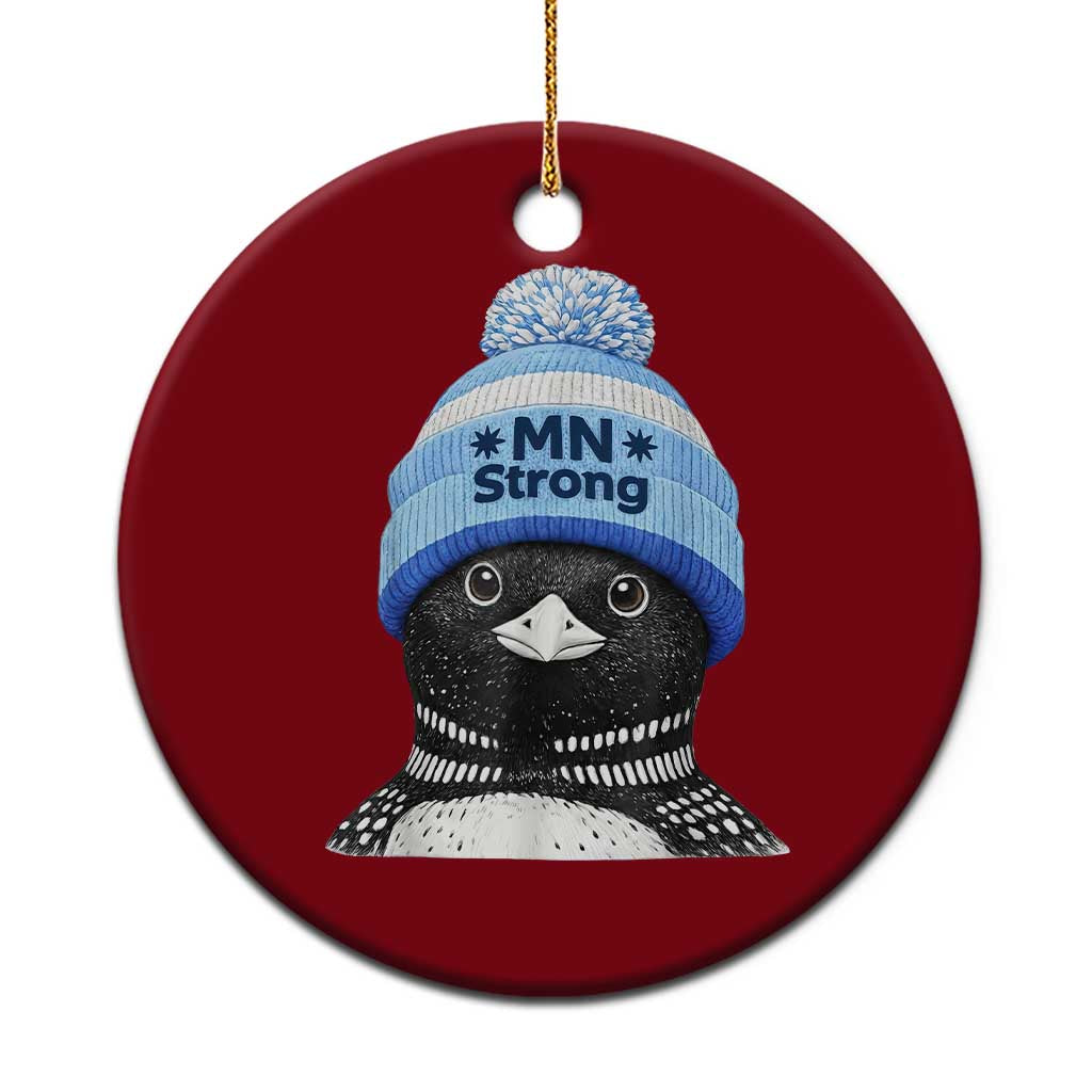 MN Strong Winter Loon with Blue Beanie Ceramic Ornament Stand with Minnesota Justice Protest