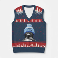 MN Strong Winter Loon with Blue Beanie V-Neck Knit Sweater Vest Stand with Minnesota Justice Protest