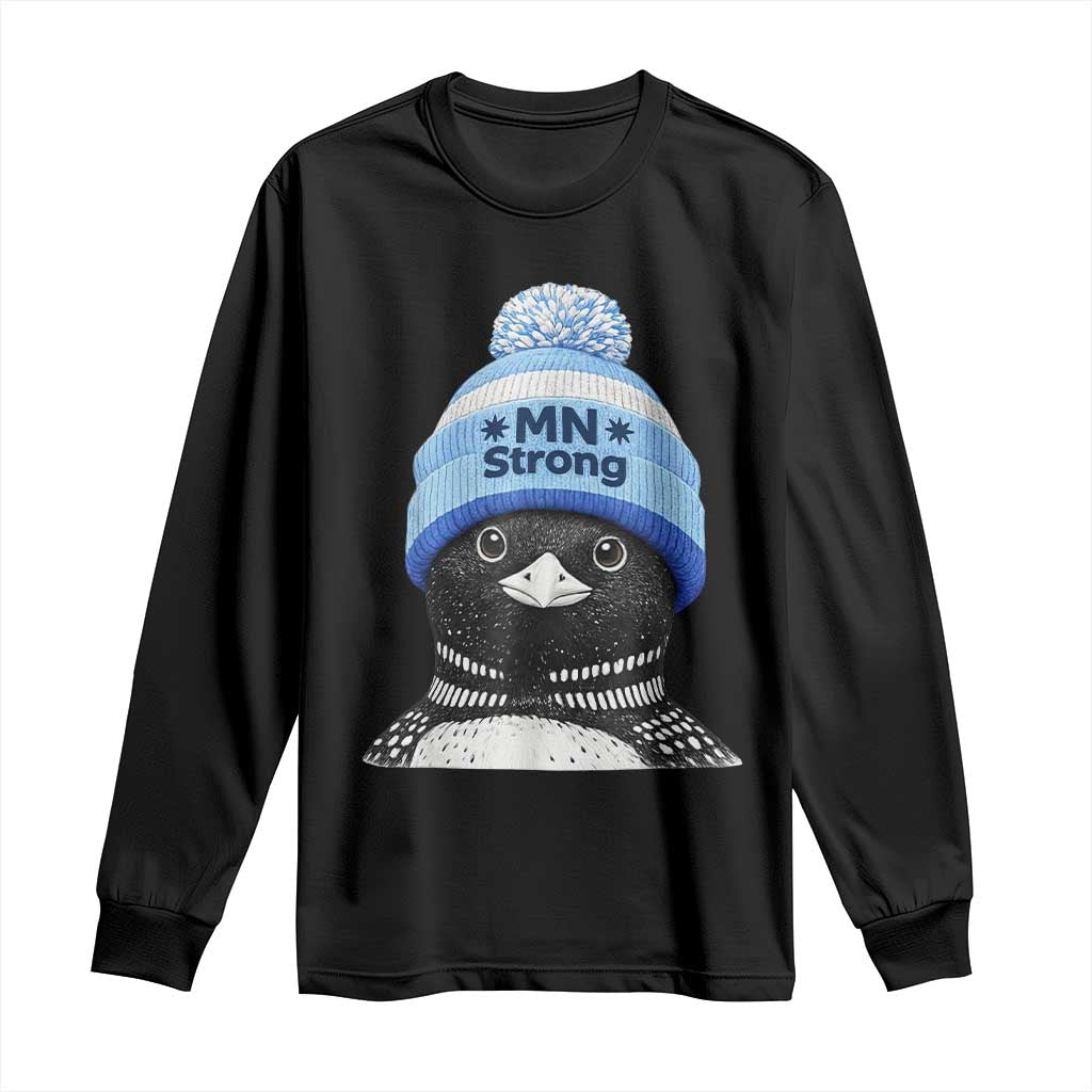 MN Strong Winter Loon with Blue Beanie Long Sleeve Shirt Stand with Minnesota Justice Protest