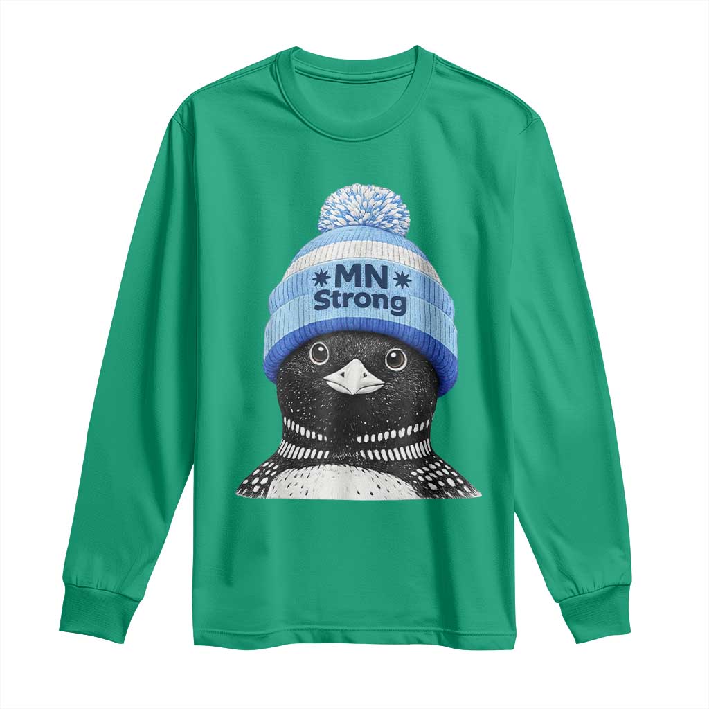 MN Strong Winter Loon with Blue Beanie Long Sleeve Shirt Stand with Minnesota Justice Protest