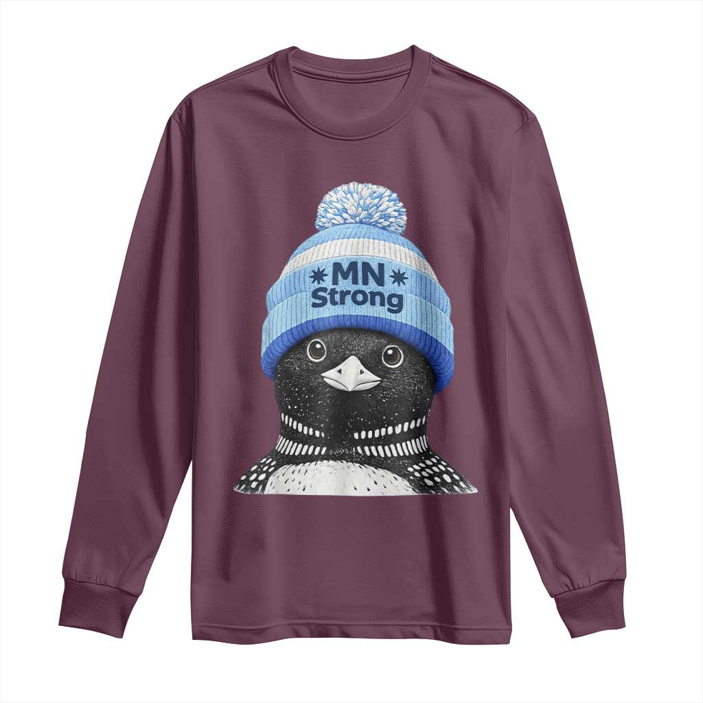 MN Strong Winter Loon with Blue Beanie Long Sleeve Shirt Stand with Minnesota Justice Protest