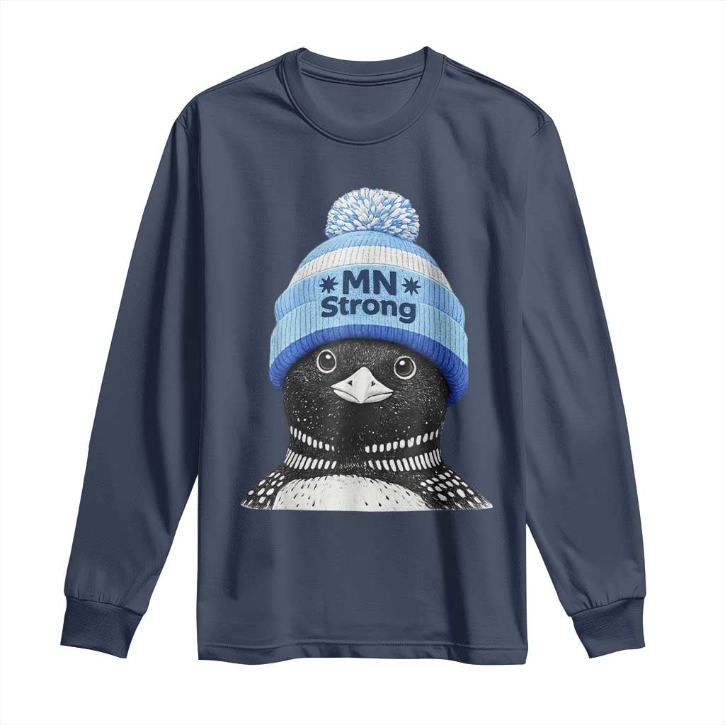 MN Strong Winter Loon with Blue Beanie Long Sleeve Shirt Stand with Minnesota Justice Protest