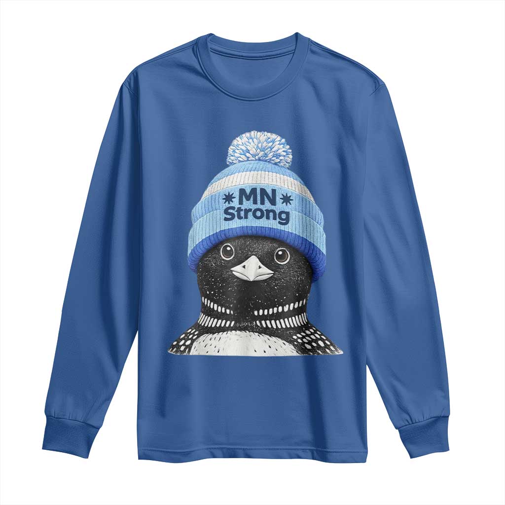 MN Strong Winter Loon with Blue Beanie Long Sleeve Shirt Stand with Minnesota Justice Protest