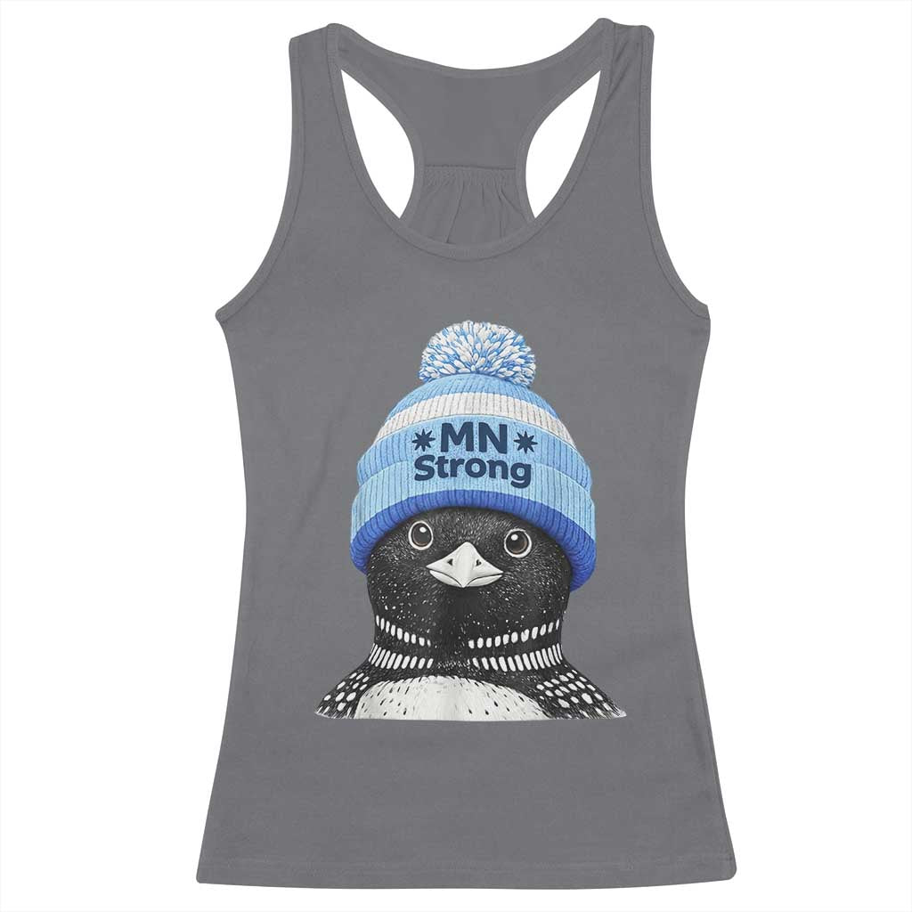 MN Strong Winter Loon with Blue Beanie Racerback Tank Top Stand with Minnesota Justice Protest