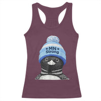 MN Strong Winter Loon with Blue Beanie Racerback Tank Top Stand with Minnesota Justice Protest