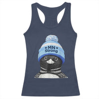 MN Strong Winter Loon with Blue Beanie Racerback Tank Top Stand with Minnesota Justice Protest
