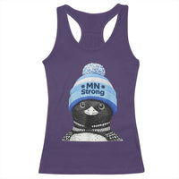 MN Strong Winter Loon with Blue Beanie Racerback Tank Top Stand with Minnesota Justice Protest