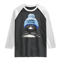 MN Strong Winter Loon with Blue Beanie Raglan Shirt Stand with Minnesota Justice Protest