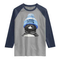 MN Strong Winter Loon with Blue Beanie Raglan Shirt Stand with Minnesota Justice Protest
