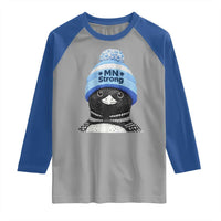 MN Strong Winter Loon with Blue Beanie Raglan Shirt Stand with Minnesota Justice Protest