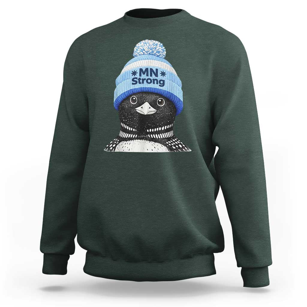 MN Strong Winter Loon with Blue Beanie Sweatshirt Stand with Minnesota Justice Protest