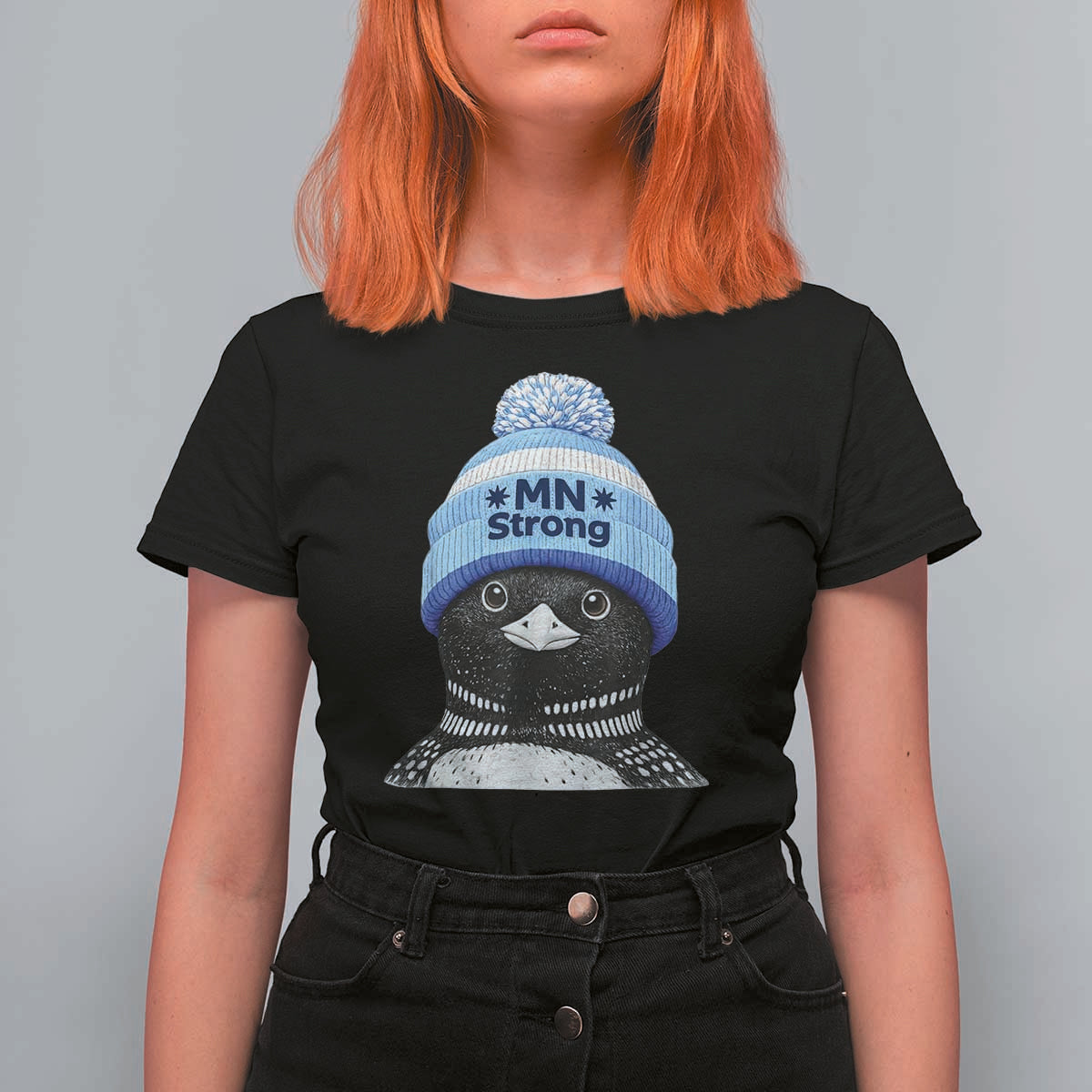 MN Strong Winter Loon with Blue Beanie T Shirt For Women Stand with Minnesota Justice Protest