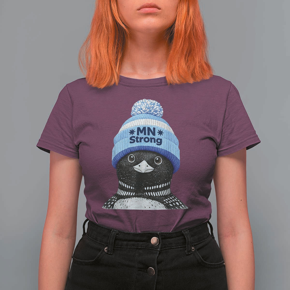 MN Strong Winter Loon with Blue Beanie T Shirt For Women Stand with Minnesota Justice Protest