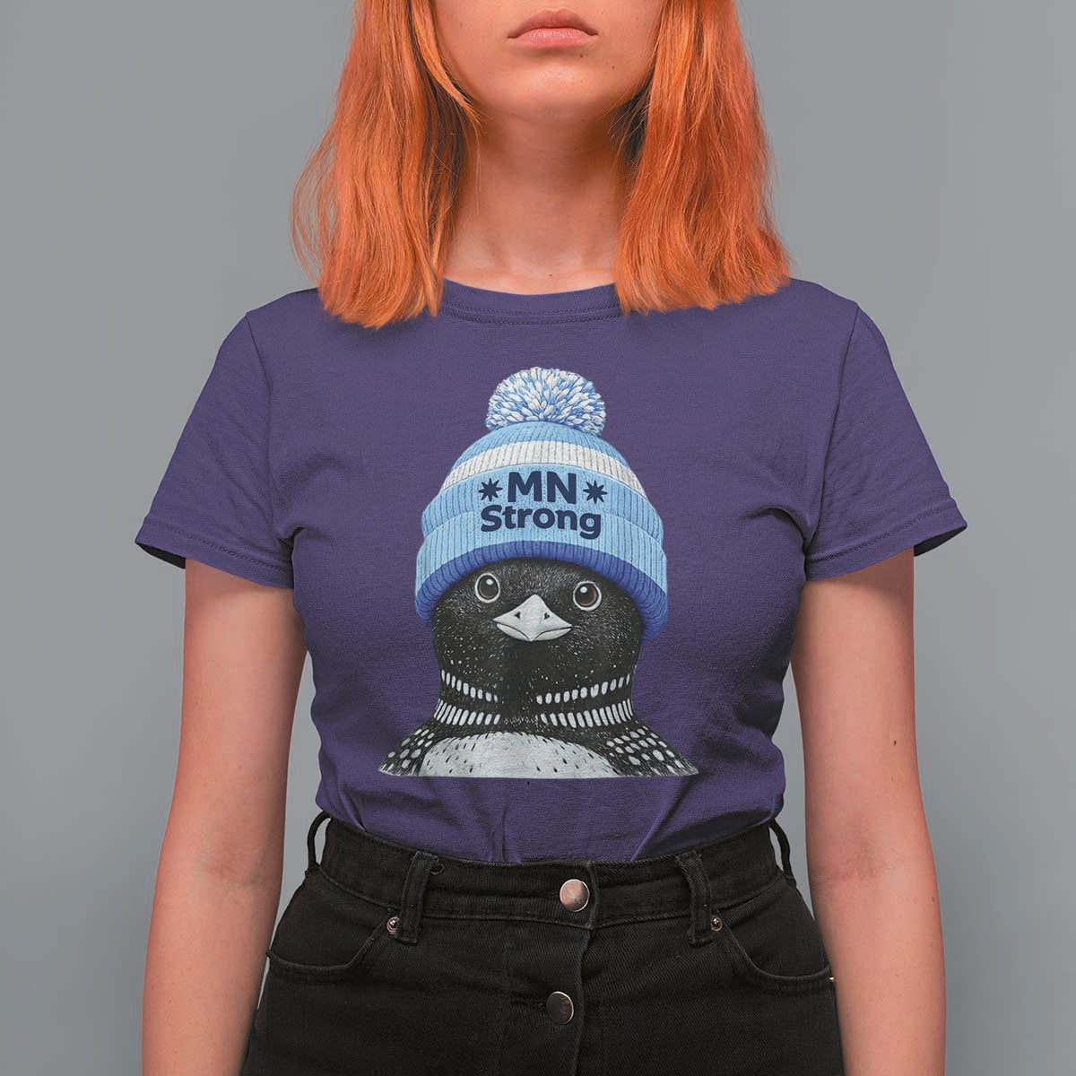 MN Strong Winter Loon with Blue Beanie T Shirt For Women Stand with Minnesota Justice Protest