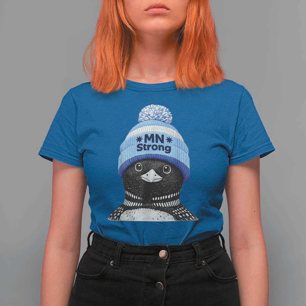 MN Strong Winter Loon with Blue Beanie T Shirt For Women Stand with Minnesota Justice Protest