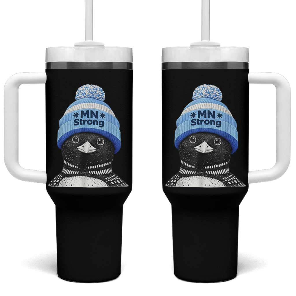 MN Strong Winter Loon with Blue Beanie Tumbler With Handle Stand with Minnesota Justice Protest