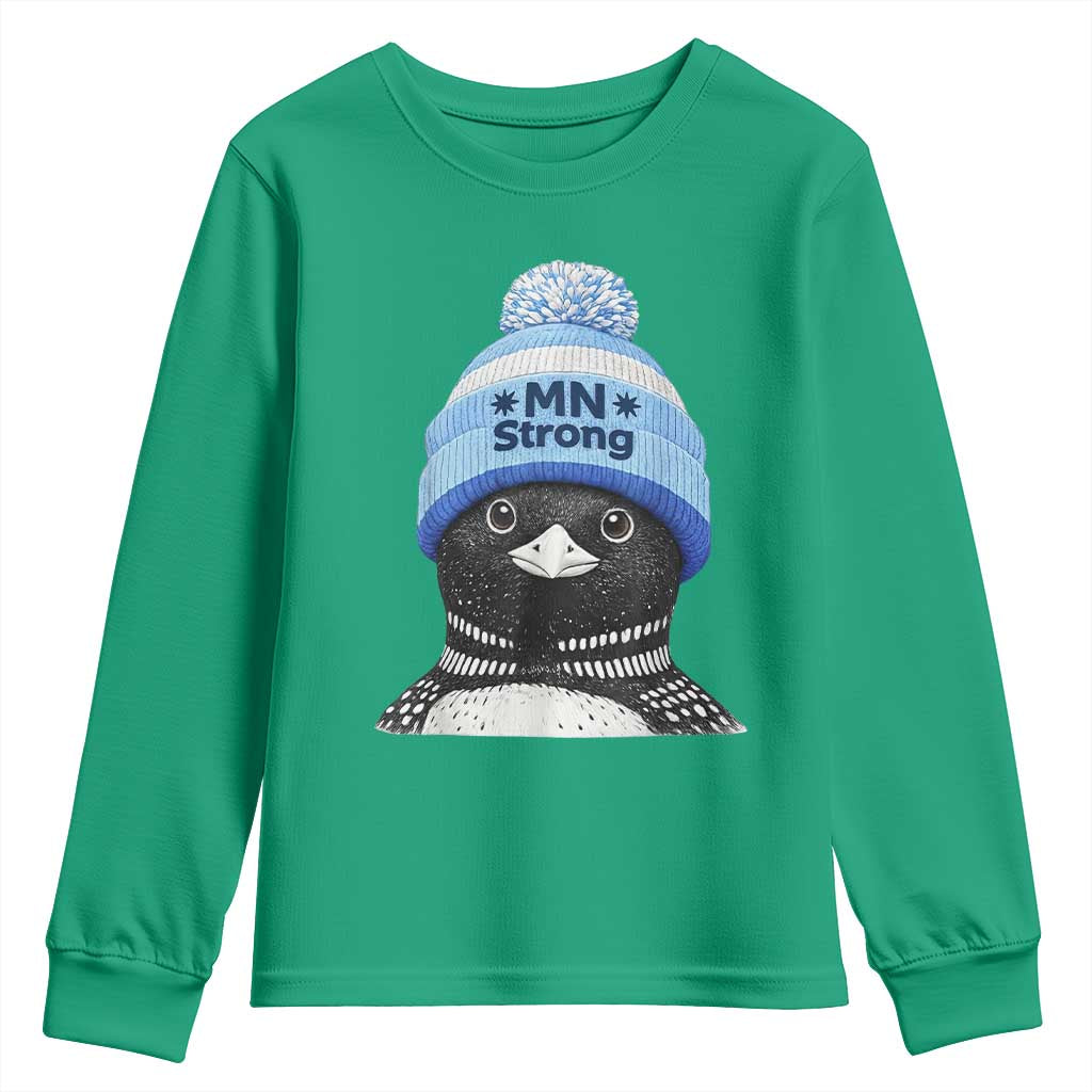 MN Strong Winter Loon with Blue Beanie Youth Sweatshirt Stand with Minnesota Justice Protest