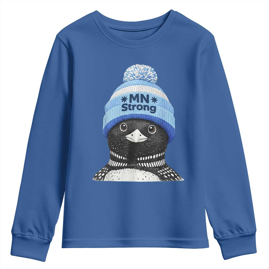 MN Strong Winter Loon with Blue Beanie Youth Sweatshirt Stand with Minnesota Justice Protest