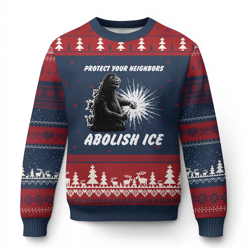 Protect Your Neighbors Abolish Ice Ugly Christmas Sweater Monster Resitance Protest Graphic