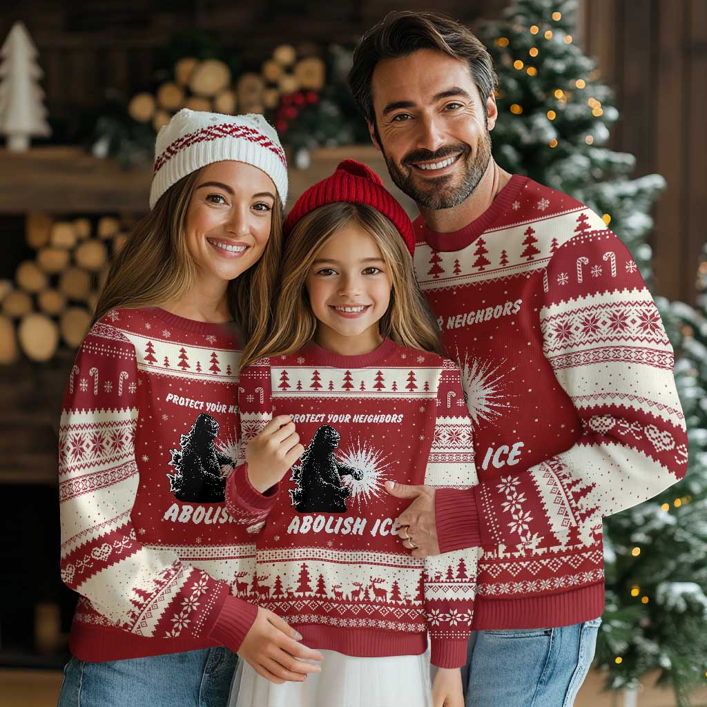 Protect Your Neighbors Abolish Ice Ugly Christmas Sweater Monster Resitance Protest Graphic