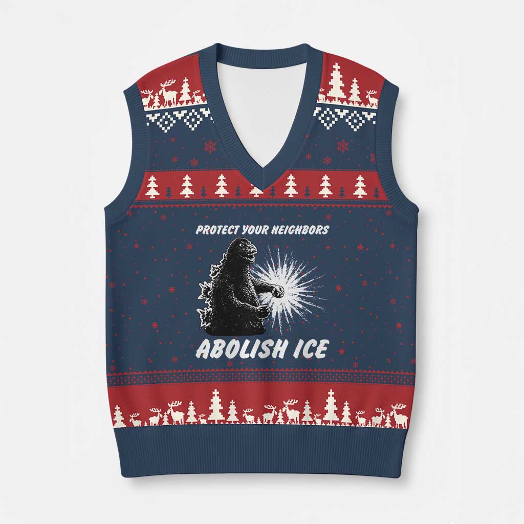 Protect Your Neighbors Abolish Ice V-Neck Knit Sweater Vest Monster Resitance Protest Graphic