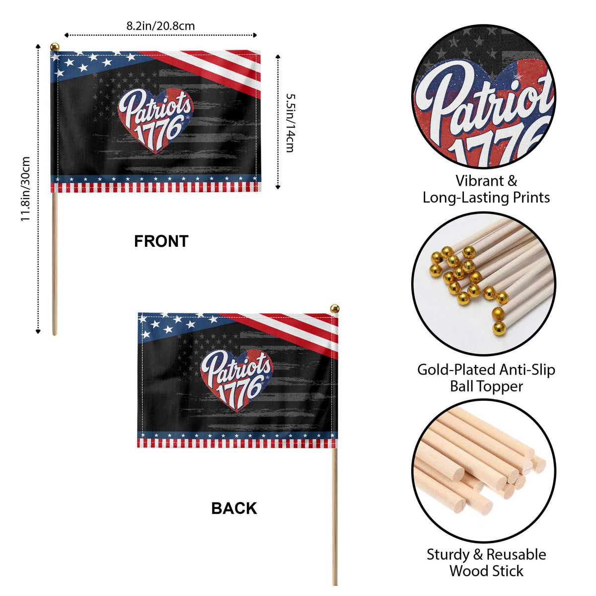 Patriots 1776 Red and Blue Heart Patriotic Handheld Flag Classic Patriotic Sports Fan Style TS02