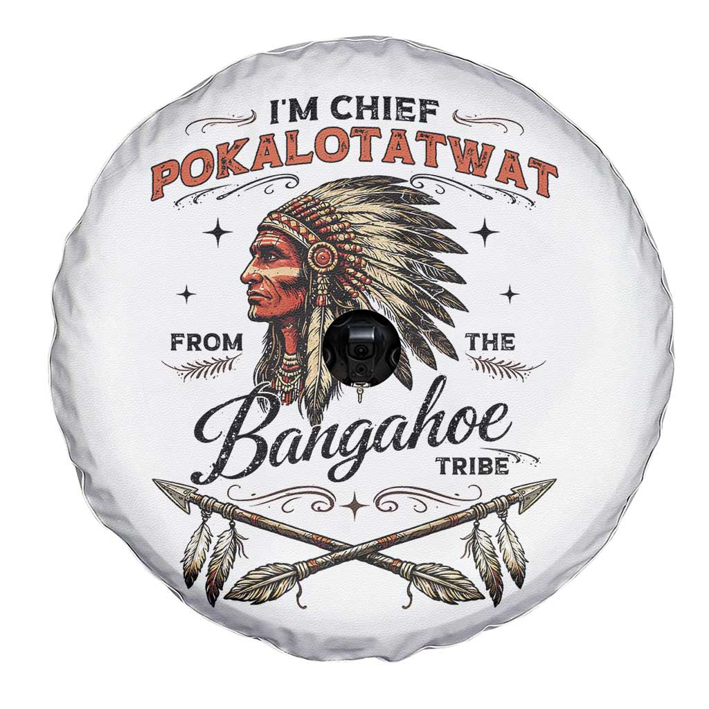 Funny I'm Chief Pokalotatwat from The Tribe Spare Tire Cover Indigenous Native American Vintage Headdress