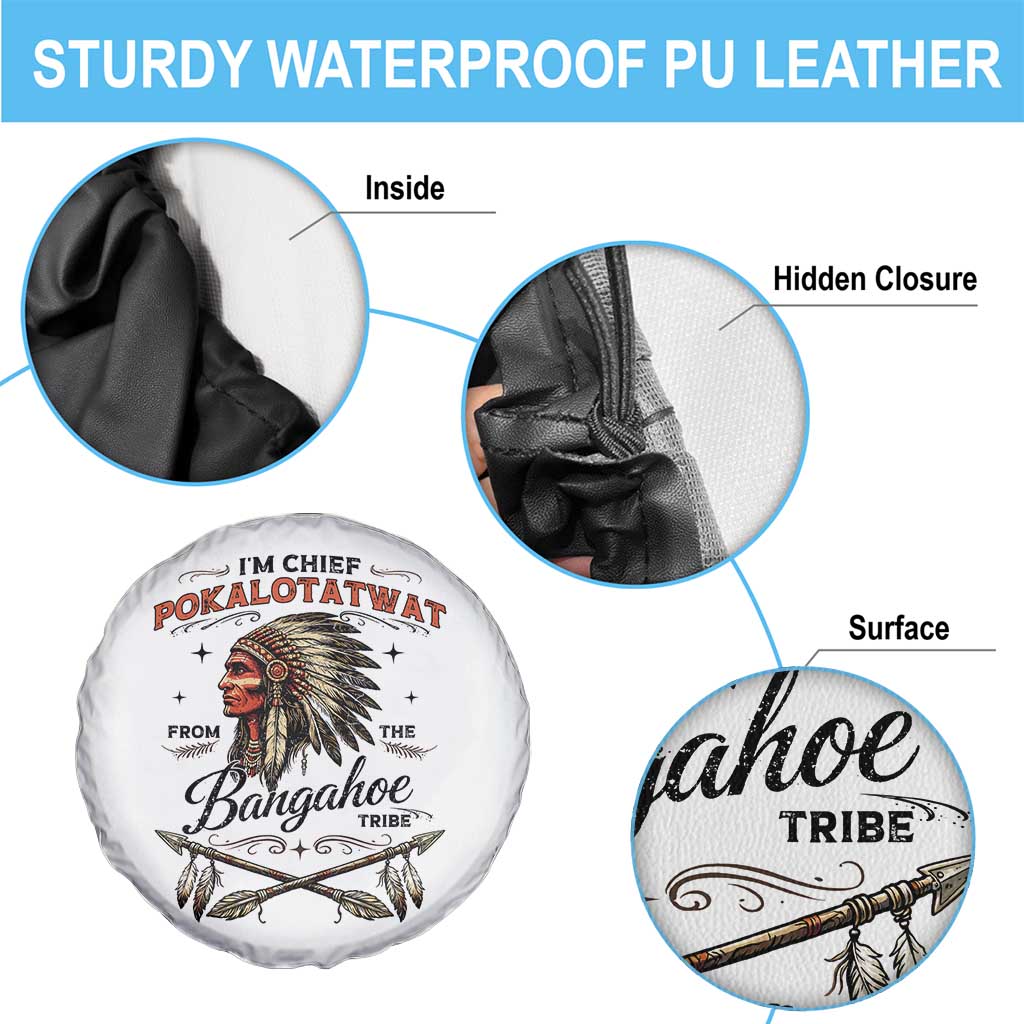 Funny I'm Chief Pokalotatwat from The Tribe Spare Tire Cover Indigenous Native American Vintage Headdress