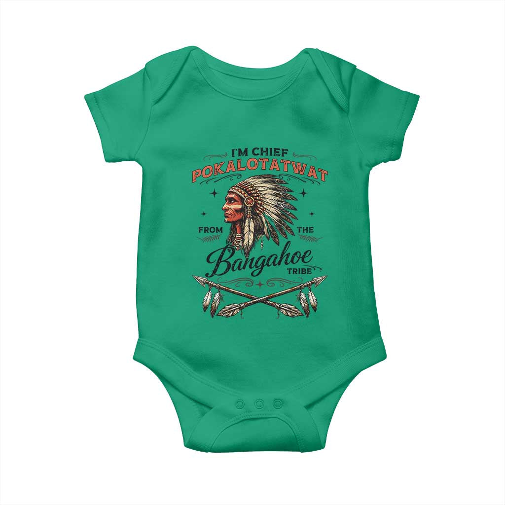 Funny I'm Chief Pokalotatwat from The Tribe Baby Onesie Indigenous Native American Vintage Headdress