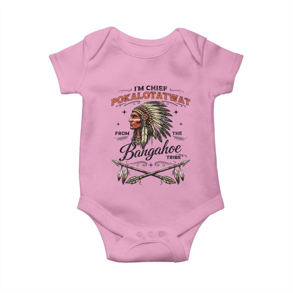 Funny I'm Chief Pokalotatwat from The Tribe Baby Onesie Indigenous Native American Vintage Headdress